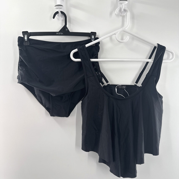 Edel Qual size-Medium High Waist Tankini Women Two Piece Swimsuit Black *READ... - Picture 1 of 14
